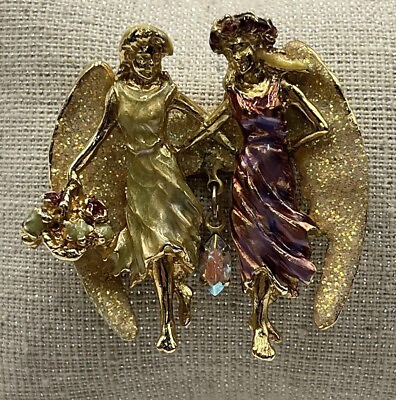 Kirks Folly Two Angel Soul Mate Twin Sister Friends Dancing Gold Tone Pin Brooch $49.99