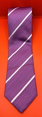 #ad Kenneth Cole Reaction Purple amp; White Stripe Men#x27;s 100% Silk Neck Tie EUC $24.99