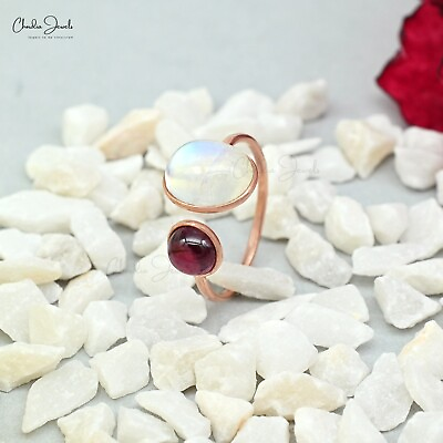 #ad Genuine Rhodolite Garnet Moonstone Cuff Ring 14k Rose Gold 2 Stone Handmade Ring $281.03