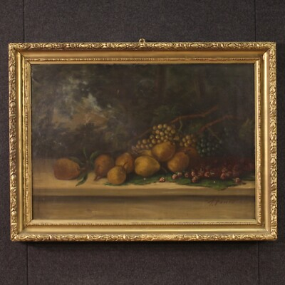 #ad Still life with fruits signed artwork painting oil on canvas 20th century frame $3800.00