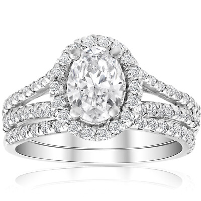 #ad 1.75Ct Oval Diamond Split Halo Engagement Wedding Ring Set White Gold Enhanced $1999.99