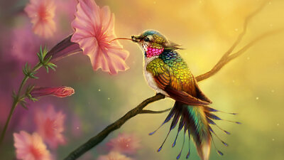 Art Wall Home Decor Hummingbird Color Bird Oil painting Picture Print on canvas $29.99
