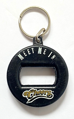 #ad Meet Me In Cheers Keychain Black White Gold Vintage Metal Bottle Opener Logo $10.00