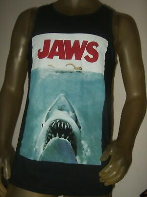 #ad New Men#x27;s SML Jaws 1975 Horror Movie Great White Killer Shark Tank Top Shirt $8.49