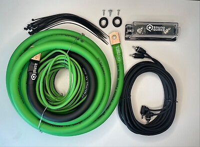 #ad Soundqubed 1 0 Gauge Amplifier Wiring Kit CCA Wire Amp Kit Green Black $54.95
