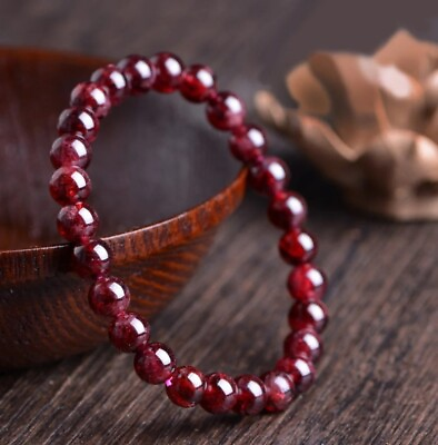 #ad Natural Red Garnet Stone Beaded Bracelet Red Gemstone Stretch Healing Bracelet $11.50