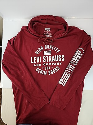 #ad Levi#x27;s Mens Maroon Long Sleeve Hooded Pullover Tshirt Size XL $13.99