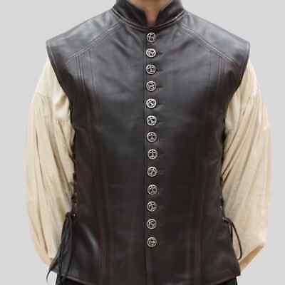 #ad Men Geniune Waist Coat High Quality Leather Trendy Vest Coat Real Soft Lambskin $135.00