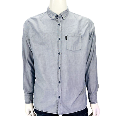 #ad Oakley Mens Shirt Custom Fit Chambray Blue Long Sleeve 100% Cotton US Size XL $21.24