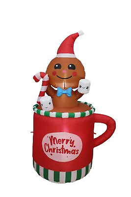 #ad 6 Foot Tall Christmas Inflatable Gingerbread Man Cocoa Mug Yard Decoration $54.99
