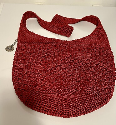 #ad #ad THE SAK Crochet Bucket Hobo Purse Bag Handbag Retro Red Shoulder Strap $24.00
