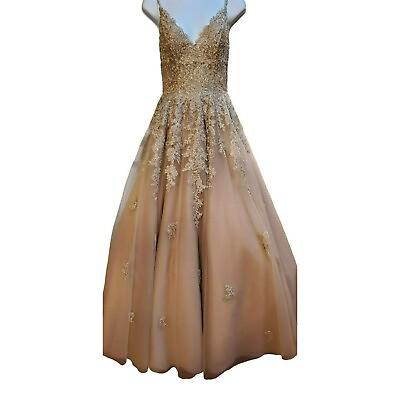 Sherri Hill Women#x27;s Blush Lace Spaghetti Strap Weddington Ball Gown Size 8 NS41 $450.00