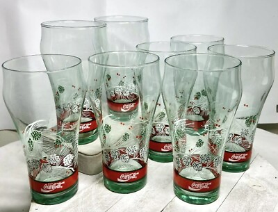 #ad Set of 8 Coca Cola Glasses Collectible Holiday Libbey Holly amp; Berries Design $29.50