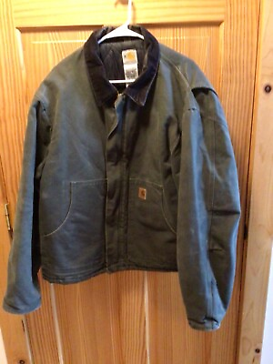 #ad Carhartt Sandstone Mens Canvas Zip Front Coat Jacket Dark Green Sz2XL EUC J22MOS $150.00
