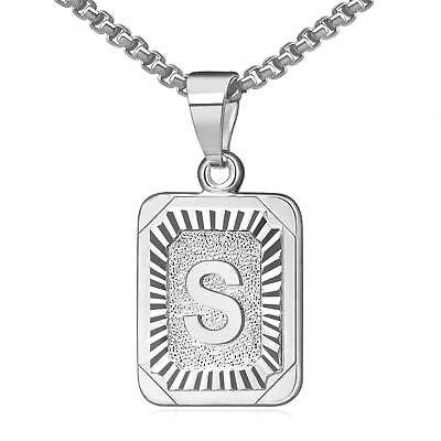 #ad Initial Pendant Necklace 26 Capital Letter Stainless Steel Silver Men Women Gift $7.59
