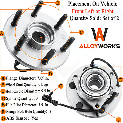 #ad #ad 2PCs Front Wheel Hub Bearings Fits Chevy Silverado GMC Sierra 1500 Yukon 4WD 4X4 $78.99