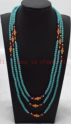 3 Rows Genuine 4mm Blue Turquoise Round Gemstone Beads Necklace Jewelry 18 20quot; $8.99