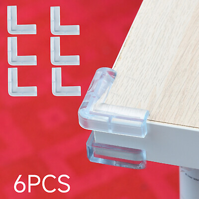 #ad 6pcs Clear Table Corner Protector L Shaped Adhesive Table Guard Furniture NEW $6.45
