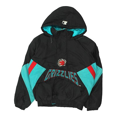 #ad Vancouver Grizzlies Mens Black Green Padded Hooded Starter Jacket 90s Rare NBA GBP 300.00