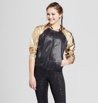 #ad Joy Lab Rose Gold Metallic Rain Jacket Hoodie Windbreaker XS $12.80