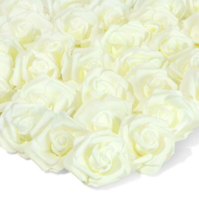 #ad 100 Pack Ivory Artificial Flowers Bulk Stemless Fake Foam Roses 3 in $20.99
