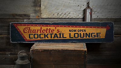 #ad Now Open Cocktail Lounge Custom Bar Rustic Distressed Wood Sign $54.00