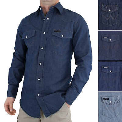 Wrangler Men#x27;s Barstow Western Shirt 2 Pocket 100% Cotton Snap Up Serge Hemline $24.99
