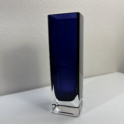 #ad LSA International Cobalt Blue Clear Art Glass Vase 8quot;x2 3 8quot; Square Poland Tag $44.95