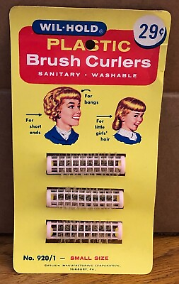 Vintage Brush Curlers Old on Store Display Card 1950#x27;s Wil Hold Plastic Rollers $39.65