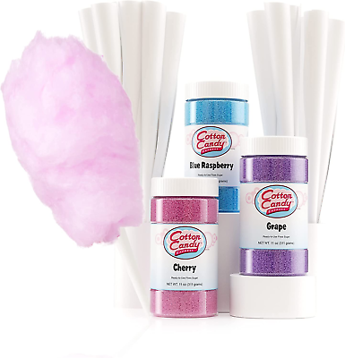Floss Sugar Variety Pack with 3 11Oz Plastic Jars of Cherry Blue Raspberry amp; $41.65