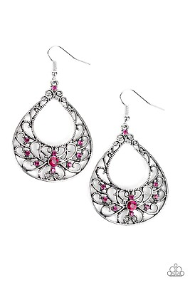 Paparazzi Earrings Pink Silver Vine Shine Rhinestone Dangling $2.75