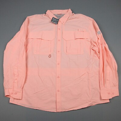 #ad Eddie Bauer Shirt Mens 2XL Pink King Salmon First Ascent Fishing Vented Boat NWT $24.99