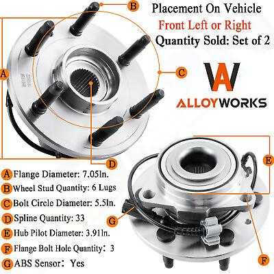 #ad 2X Front Wheel Hub Bearing fits Chevy Silverado GMC Sierra 1500 Yukon Tahoe 4WD $99.00