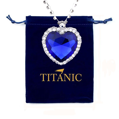 #ad Titanic Heart of The Ocean Royal Blue Big Crystal Pendant Necklace 18quot; with Bag $6.96