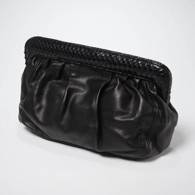 LAI Italy Black Lambskin Leather Snakeskin Evening Bag Clutch 2000s Y2K $105.00