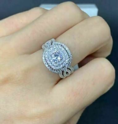 #ad Engagement Ring Trio Set 14k White Gold 2.50Ct Round Cut Moissanite Size 8.5 $241.91