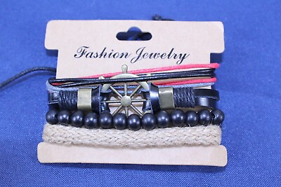 #ad Boho Retro Multi Layer Bracelet Set 4 Different Mix Leather Beads #86 $6.46