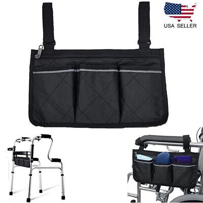 #ad New Outdoor Wheelchair Side Pocket Organizer Holder Pouch Armrest Storage Bag US $7.99