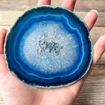 #ad Blue Agate Slice Geode Slab Brazilian Stone Dyed $12.00
