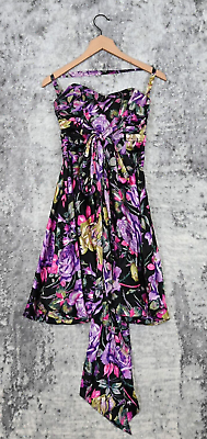 Betsey Johnson Dress 2 Womens Vintage Floral Silk Tie Waist Mini Made USA $49.99