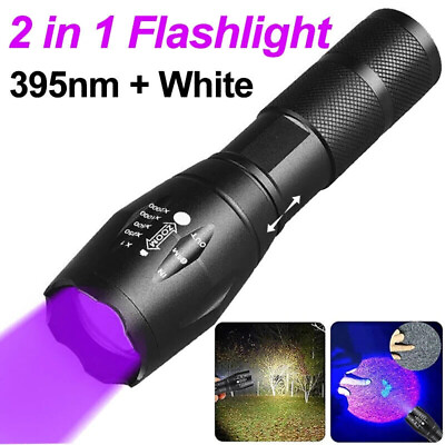 Zoom 395nm UV Light Blacklight Rechargeable Tactical LED Flashlight 18650 Lamp $10.99