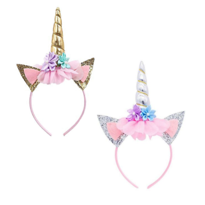 #ad Girls Unicorn Headbands for Birthday Party Halloween Costume 2 Pcs Gold Silver $9.98