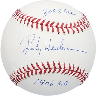 #ad Rickey Henderson Oakland Athletics Signed Baseball with Multiple Inscriptions $449.99