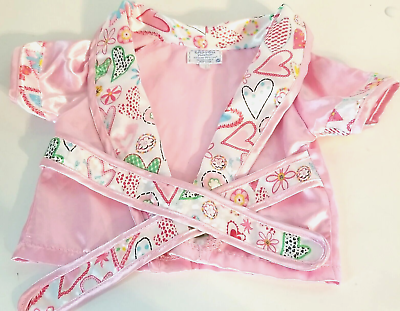 #ad Build a Bear Workshop BABW Pink Satin Silky Robe Hearts Flowers Belt $9.99