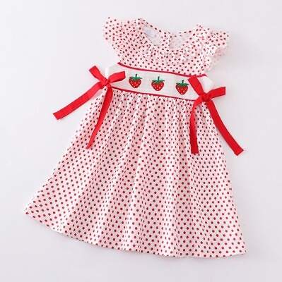 NEW Boutique Strawberry Girls Embroidered Smocked Sleeveless Dress $5.99