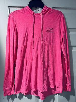 #ad Vineyard Vines Hot Neon Pink Hooded Long Sleeve Light Weight Pullover Size S $45.00