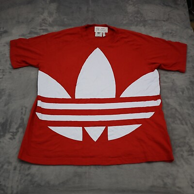 Adidas Shirt Mens L Red Originals Trefoil Big Logo Crew Neck Athletic Casual Tee $13.99