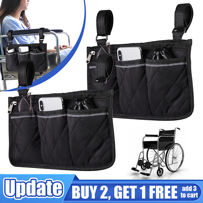 #ad 2PCS Outdoor Wheelchair Side Pouch Storage Bag Armrest Pocket Organizer Holder $10.99