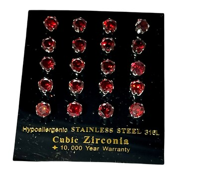 Wholesale lot 10 Pairs of Stainless Steel 6 mm Red Garnet CZ Stud Earrings $12.99