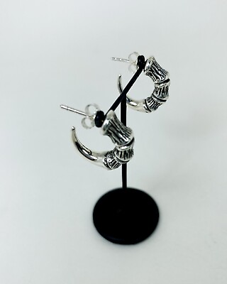 #ad 3D Solid Bird Claw Stud Earrings 925 Sterling Silver Handmade Men Hoop Earrings $118.00